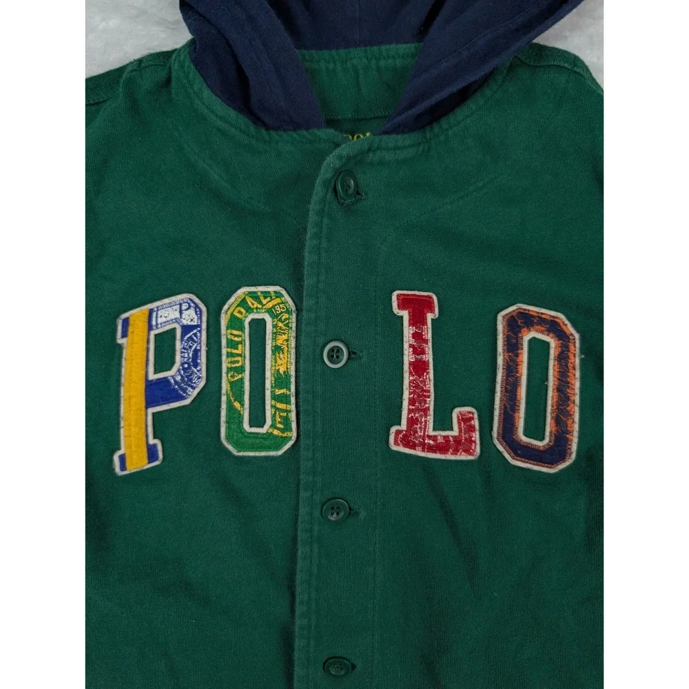 Polo Ralph Lauren Youth S Hoodie Green/Blue Button‎ Front Multicolor SpellOut